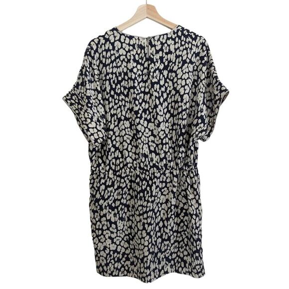 Sea New York Silk Blend Dress Navy Leopard Print Short Sleeve Drawstring, Size 6 - Picture 2 of 12